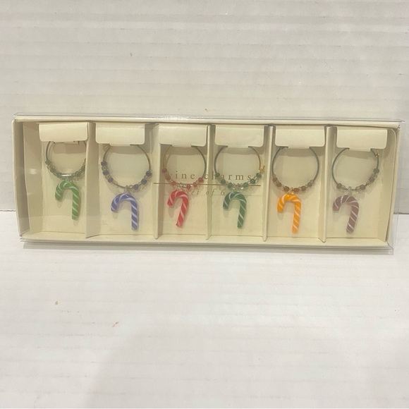 Pier 1 Candy Cane Christmas Wine Glass Drink Charms Set of 6 - Picture 1 of 2